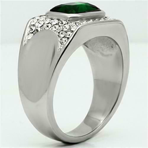 Jewellery Kingdom Emerald Green Pinky Signet Cubic Zirconia Steel Mens Silver Ring - Jewelry Rings - British D'sire