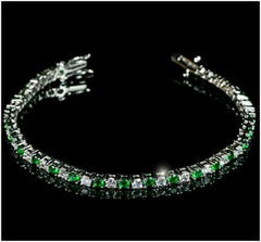 Jewellery Kingdom Emerald Green Tennis Cubic Zirconia Rhodium Ladies Bracelet (Silver) - Bracelets & Bangles - British D'sire