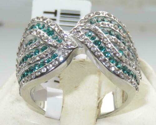 Jewellery Kingdom Emerald Ladies Cz Stainless Steel Silver Bow Dress Silver Ring (Green) - Jewelry Rings - British D'sire