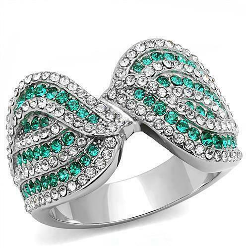 Jewellery Kingdom Emerald Ladies Cz Stainless Steel Silver Bow Dress Silver Ring (Green) - Jewelry Rings - British D'sire