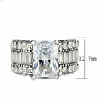 Jewellery Kingdom Emerald Princess Cut Stainless Steel Channel Cocktail Ladies Cubic Zirconia Ring (Silver) - Jewelry Rings - British D'sire