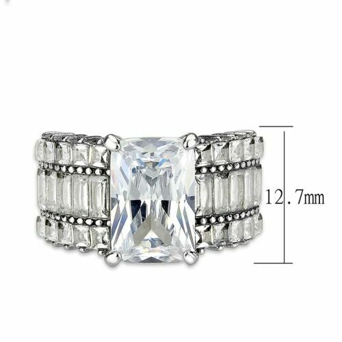 Jewellery Kingdom Emerald Princess Cut Stainless Steel Channel Cocktail Ladies Cubic Zirconia Ring (Silver) - Jewelry Rings - British D'sire