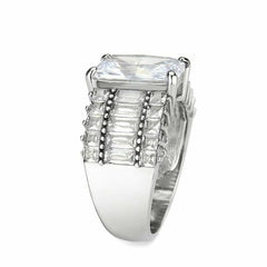 Jewellery Kingdom Emerald Princess Cut Stainless Steel Channel Cocktail Ladies Cubic Zirconia Ring (Silver) - Jewelry Rings - British D'sire