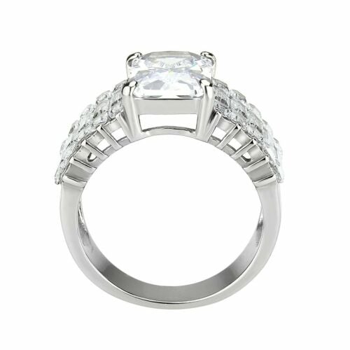 Jewellery Kingdom Emerald Princess Cut Stainless Steel Channel Cocktail Ladies Cubic Zirconia Ring (Silver) - Jewelry Rings - British D'sire
