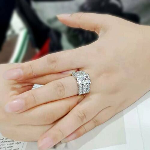 Jewellery Kingdom Emerald Princess Cut Stainless Steel Channel Cocktail Ladies Cubic Zirconia Ring (Silver) - Jewelry Rings - British D'sire