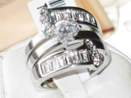 Jewellery Kingdom Emerald Simulated Diamond Guard Stainless Steel Engagement Ring Set Secondary image