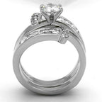 Jewellery Kingdom Emerald Simulated Diamond Guard Stainless Steel Engagement Ring Set (Silver) - Jewelry Rings - British D'sire