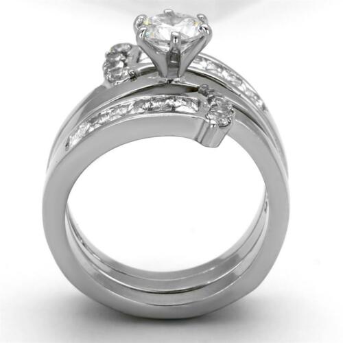Jewellery Kingdom Emerald Simulated Diamond Guard Stainless Steel Engagement Ring Set (Silver) - Jewelry Rings - British D'sire