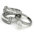 Jewellery Kingdom Emerald Simulated Diamond Guard Stainless Steel Engagement Ring Set (Silver) - Jewelry Rings - British D'sire