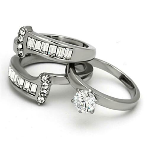 Jewellery Kingdom Emerald Simulated Diamond Guard Stainless Steel Engagement Ring Set (Silver) - Jewelry Rings - British D'sire