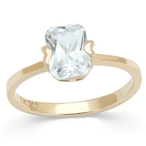 Jewellery Kingdom Emerald Solitaire 2ct Ladies Cubic Zirconia Rose Gold Engagement Ring - Engagement Rings - British D'sire Main image