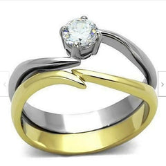 Jewellery Kingdom Engagement 1 Carat Solitaire Two Tone Gold Stainless Steel Ring Set - Rings - British D'sire