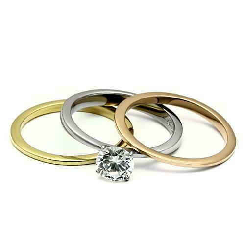 Jewellery Kingdom Engagement 1 Carat Stainless Steel Bands 2 Pieces Ring Set (Rose Gold) - Jewelry Rings - British D'sire Main image