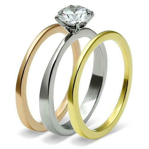 Jewellery Kingdom Engagement 1 Carat Stainless Steel Bands 2 Pieces Ring Set (Rose Gold) Secondary image
