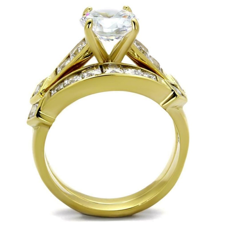 Jewellery Kingdom Engagement & Band Cubic Zirconia Wedding 18kt Steel Ring Set (Gold) Secondary image