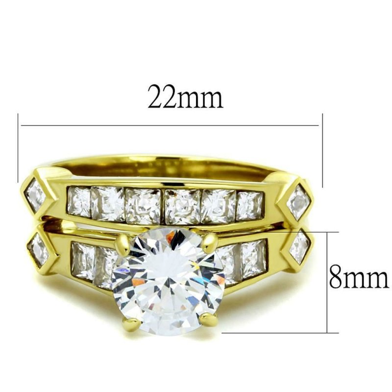 Jewellery Kingdom Engagement & Band Cubic Zirconia Wedding 18kt Steel Ring Set (Gold) - Rings - British D'sire Main image