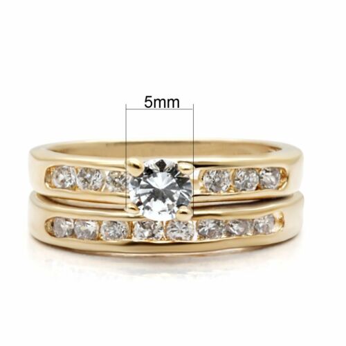 Jewellery Kingdom Engagement Band Sterling Silver 18kt Simulated Diamonds Ring Set (Gold) - Jewelry Rings - British D'sire
