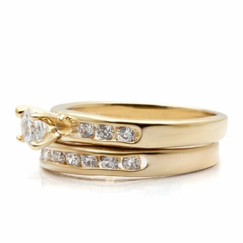 Jewellery Kingdom Engagement Band Sterling Silver 18kt Simulated Diamonds Ring Set (Gold) Secondary image