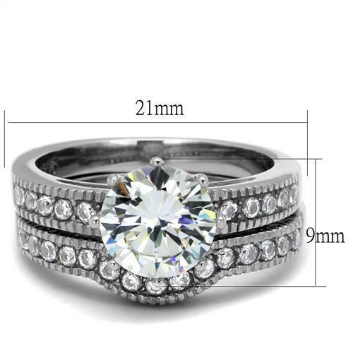 Jewellery Kingdom Engagement Cz 3 Carat Wedding Band Stainless Steel Silver 2pcs Ring Set Secondary image
