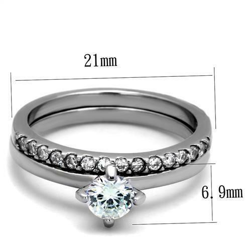 Jewellery Kingdom Engagement Ladies Cz 1 Carat Stainless Steel Wedding Band Ring Set (Silver) Secondary image