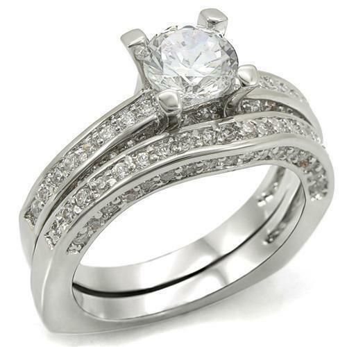 Jewellery Kingdom Engagement Ladies Cz Wedding Band 2pcs 250ct Bridal Ring Set (Silver) - Jewelry Rings - British D'sire Main image