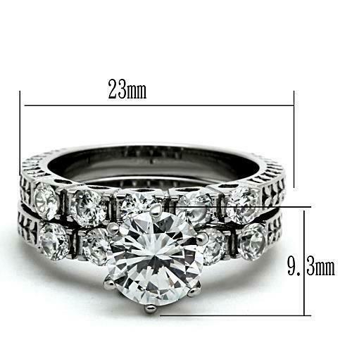 Jewellery Kingdom Engagement Set Cz Wedding Band Silver Stainless Steel Solitaire 3 Carat Silver Ring Secondary image