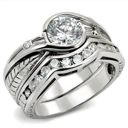 Jewellery Kingdom Engagement Silver Sterling 925 CZ Wedding Band Bridal Bezel Ring Set - Jewelry Rings - British D'sire Main image