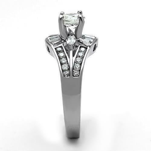 Jewellery Kingdom Engagement Solitaire Baguettes Cubic Zirconia Steel Ring (Silver) Secondary image