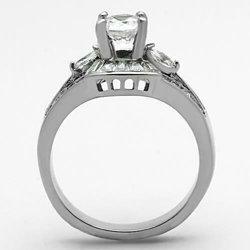 Jewellery Kingdom Engagement Solitaire Baguettes Cubic Zirconia Steel Ring (Silver) - Rings - British D'sire Main image