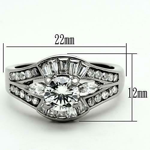 Jewellery Kingdom Engagement Solitaire Baguettes Cubic Zirconia Steel Ring (Silver) - Rings - British D'sire