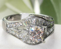 Jewellery Kingdom Engagement Solitaire Baguettes Cubic Zirconia Steel Ring (Silver) - Rings - British D'sire