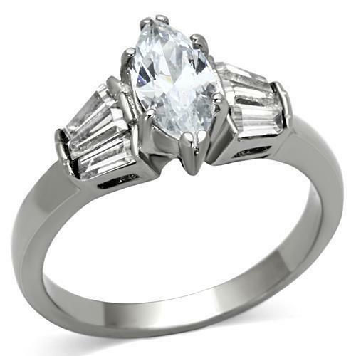 Jewellery Kingdom Engagement Stainless Steel Ladies Marquise Baguette Ring - Engagement Rings - British D'sire Main image