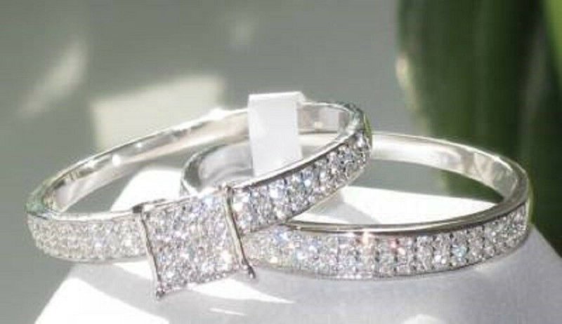 Jewellery Kingdom Engagement Sterling Silver Band 2pcs Ladies CZ Ring Set (Silver) Secondary image