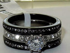 Jewellery Kingdom Engagement Wedding Band 2CT Stainless Steel Ladies Ring Set (Black) - Jewelry Rings - British D'sire
