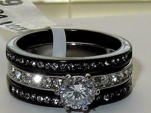 Jewellery Kingdom Engagement Wedding Band 2CT Stainless Steel Ladies Ring Set (Black) - Jewelry Rings - British D'sire