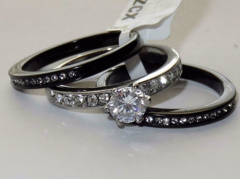 Jewellery Kingdom Engagement Wedding Band 2CT Stainless Steel Ladies Ring Set (Black) - Jewelry Rings - British D'sire