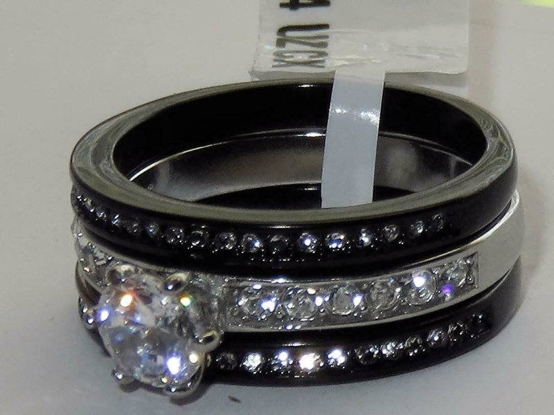 Jewellery Kingdom Engagement Wedding Band 2CT Stainless Steel Ladies Ring Set (Black) - Jewelry Rings - British D'sire