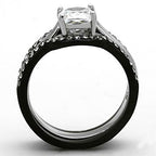 Jewellery Kingdom Engagement Wedding Band Cz Cushion Cut Stainless Steel 3pcs Ring Set (Black) - Jewelry Rings - British D'sire