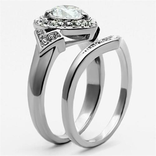 Jewellery Kingdom Engagement Wedding Band Halo Cubic Zirconia Ring Set (Silver) - Jewelry Rings - British D'sire