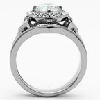 Jewellery Kingdom Engagement Wedding Band Halo Cubic Zirconia Ring Set (Silver) - Jewelry Rings - British D'sire
