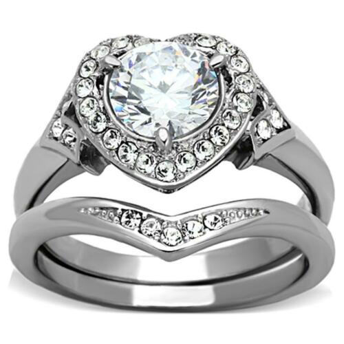 Jewellery Kingdom Engagement Wedding Band Halo Cubic Zirconia Ring Set (Silver) - Jewelry Rings - British D'sire Main image
