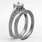 Jewellery Kingdom Engagement Wedding Band Princess Cut Square Stainless Steel 1 Carat Ring Set (Silver) - Jewelry Rings - British D'sire