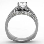 Jewellery Kingdom Engagement Wedding Band Princess Cut Square Stainless Steel 1 Carat Ring Set (Silver) - Jewelry Rings - British D'sire