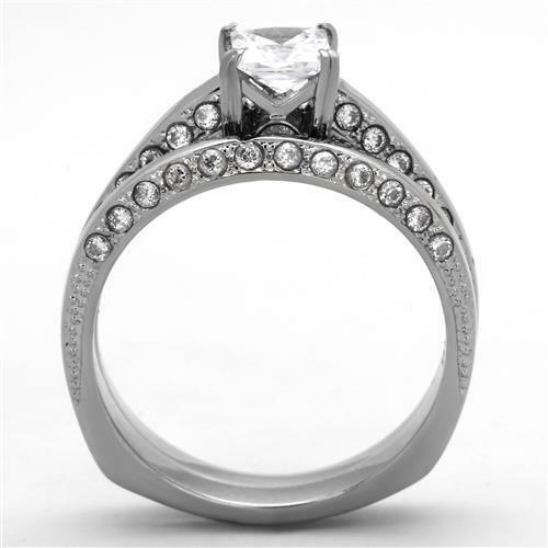 Jewellery Kingdom Engagement Wedding Band Princess Cut Square Stainless Steel 1 Carat Ring Set (Silver) - Jewelry Rings - British D'sire