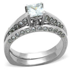 Jewellery Kingdom Engagement Wedding Band Princess Cut Square Stainless Steel 1 Carat Ring Set (Silver) - Jewelry Rings - British D'sire