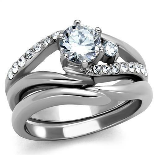 Jewellery Kingdom Engagement Wedding Band Simulated Diamonds 2 Pieces 3 Carat Ring Set (Silver) - Jewelry Rings - British D'sire Main image