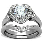 Jewellery Kingdom Engagement Wedding Band Simulated Diamonds Stainless Steel Ring Set (Silver) - Jewelry Rings - British D'sire