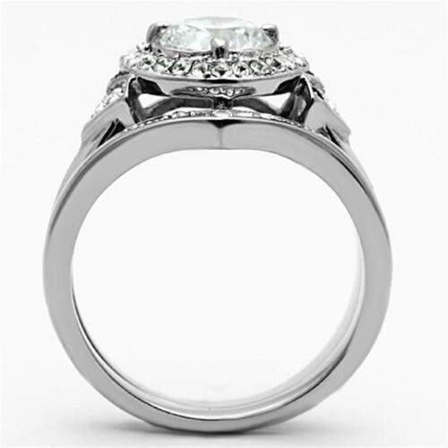 Jewellery Kingdom Engagement Wedding Band Simulated Diamonds Stainless Steel Ring Set (Silver) - Jewelry Rings - British D'sire