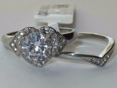 Jewellery Kingdom Engagement Wedding Band Simulated Diamonds Stainless Steel Ring Set (Silver) Secondary image