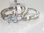 Jewellery Kingdom Engagement Wedding Band Simulated Diamonds Three Stone Ring Set (Silver) - Jewelry Rings - British D'sire